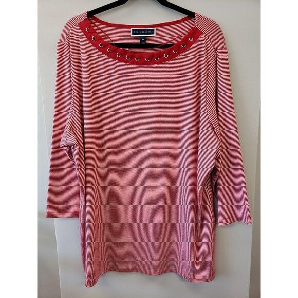 Karen Scott Red/White Plus Size Grommet-Trim Top - Picture 4 of 7